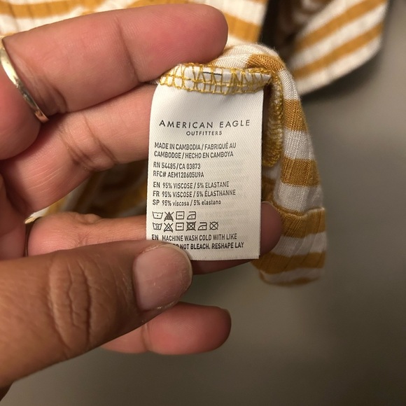 American Eagle Outfitters shirt - mustard/white stripe faux wrap cropped - Picture 3 of 8